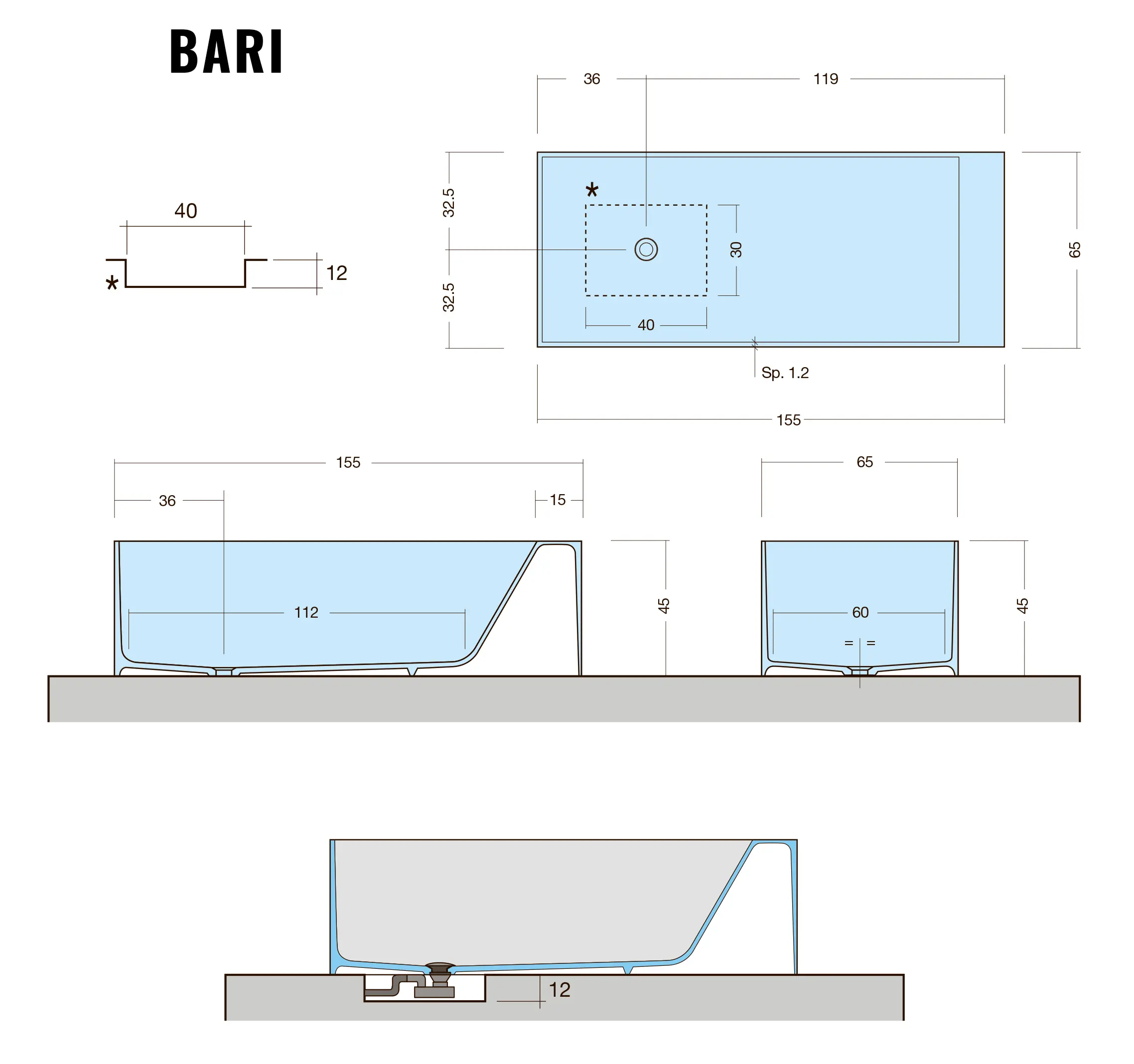 Bari - On wall badekar - 155×65 - Image 7