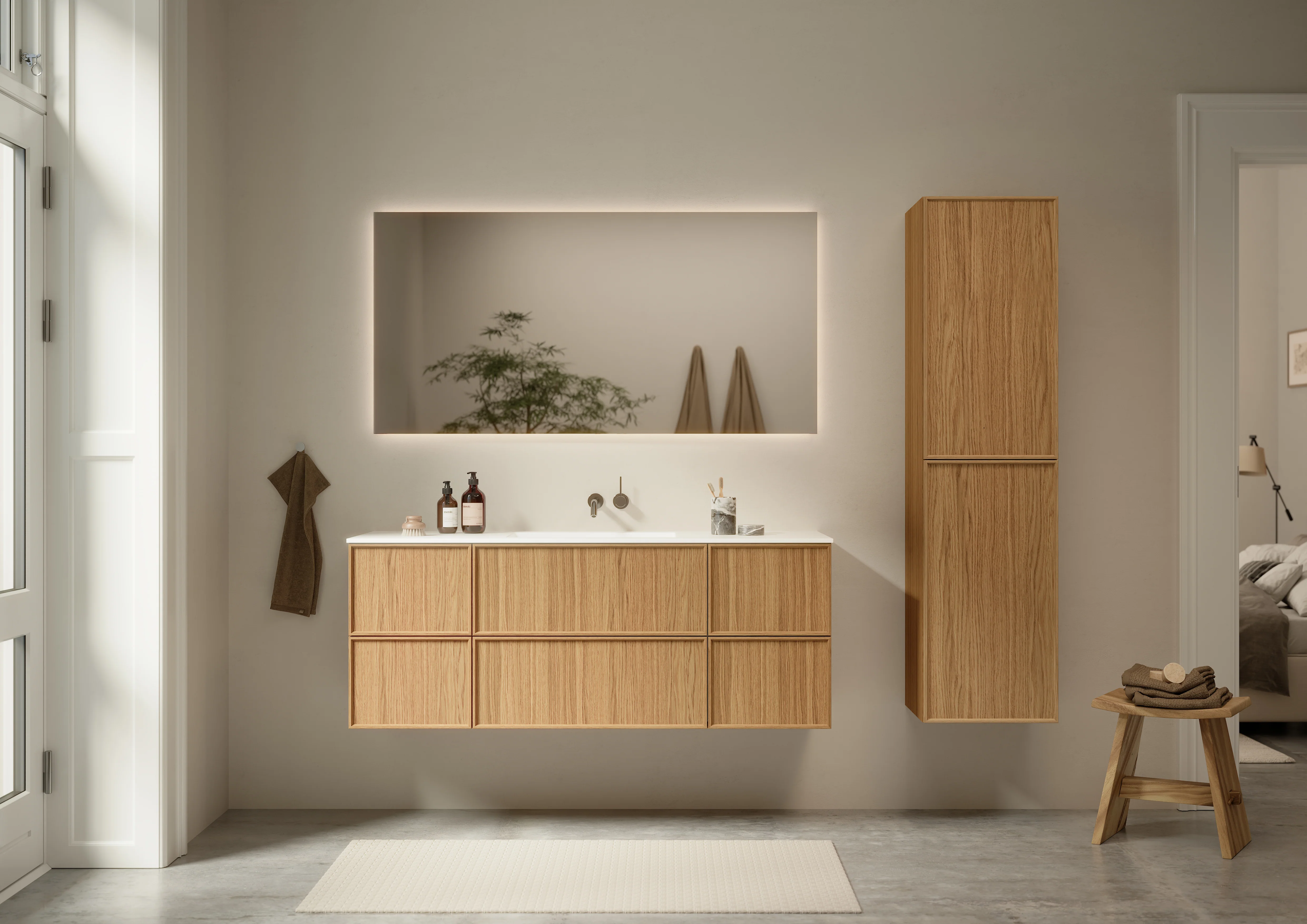 Shaker Badmøbel i Eg, 140 cm - Vask Center - Image 3